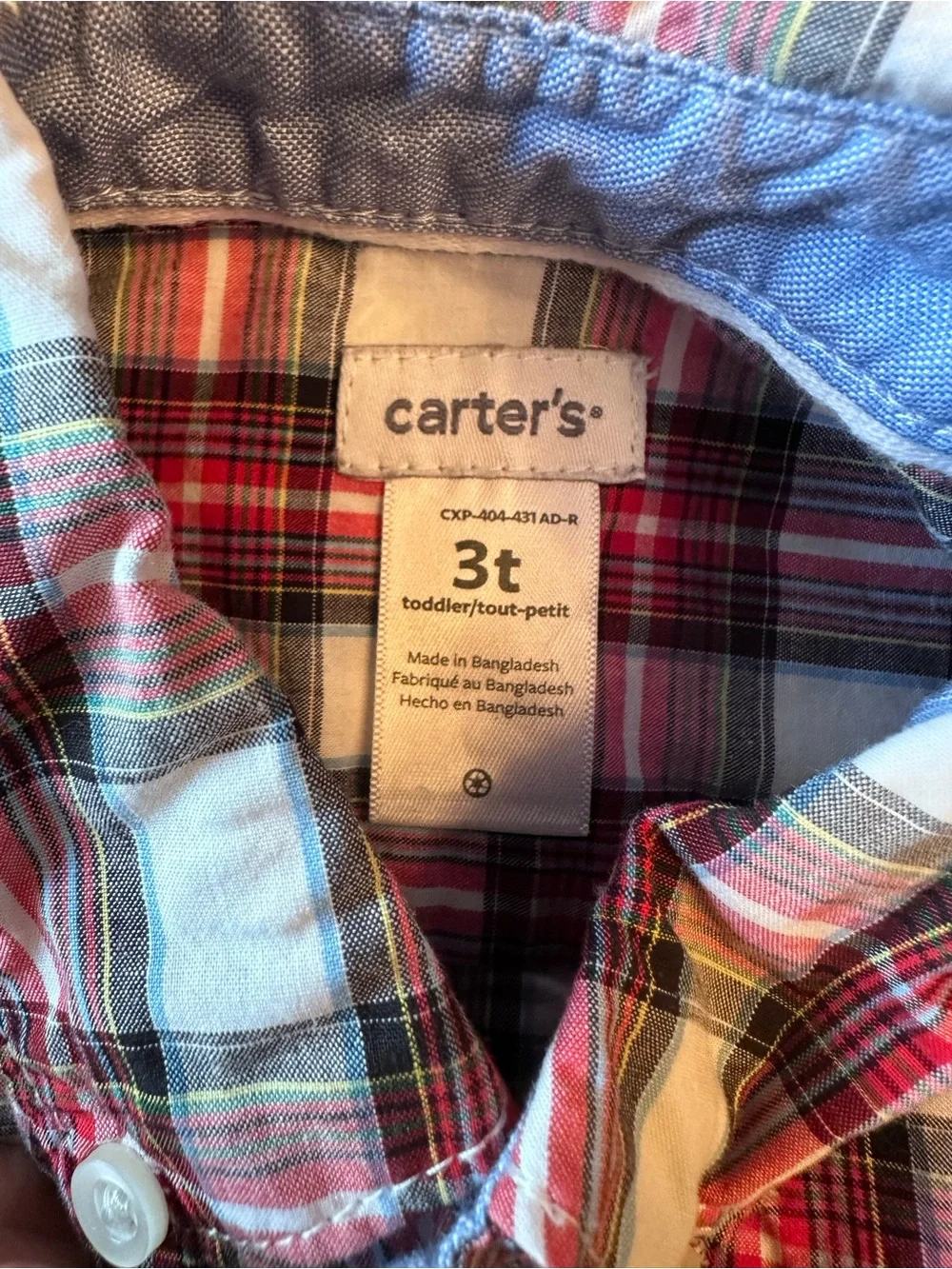 Carter's Red and White Plaid Button-Down Shirt